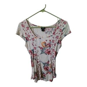 Rue21 Floral Short Sleeve Tee - Cream and Pink